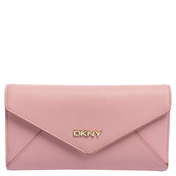 DKNY Pink Saffiano Leather Envelope Flap Wallet - Picture 1 of 9